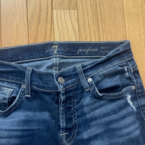7 for All Mankind Josefina Blue Ripped Skinny Boyfriend Jeans Size 25 - Picture 5 of 6